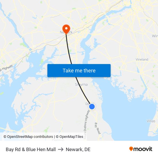 Bay Rd & Blue Hen Mall to Newark, DE map