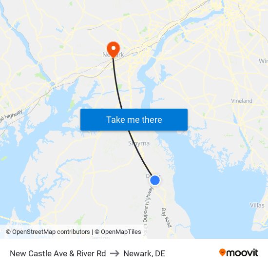 New Castle Ave & River Rd to Newark, DE map