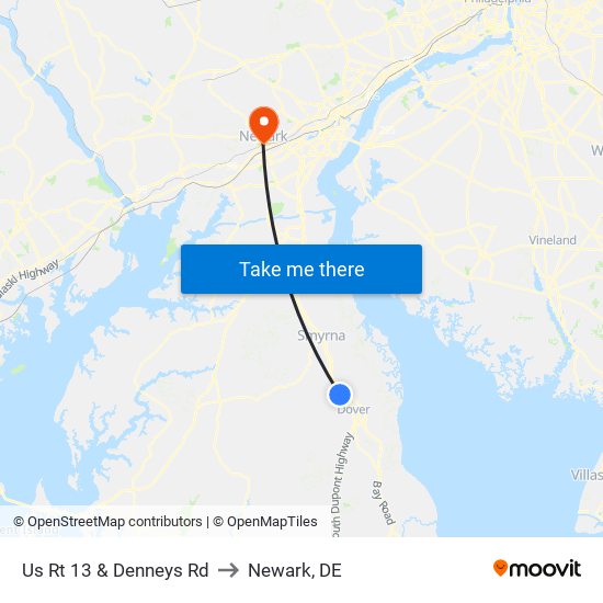 Us Rt 13 & Denneys Rd to Newark, DE map