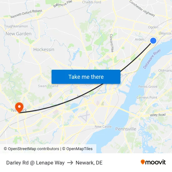 Darley Rd @ Lenape Way to Newark, DE map
