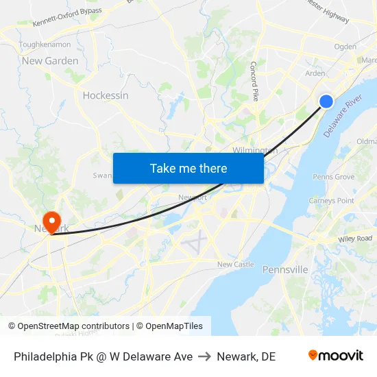 Philadelphia Pk @ W Delaware Ave to Newark, DE map