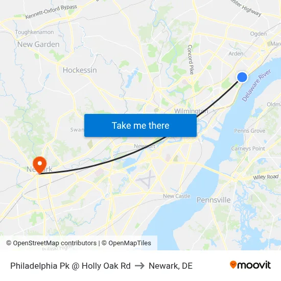 Philadelphia Pk @ Holly Oak Rd to Newark, DE map