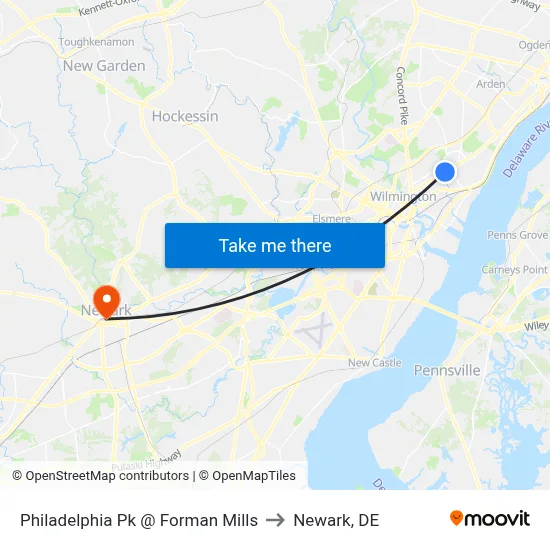 Philadelphia Pk @ Forman Mills to Newark, DE map