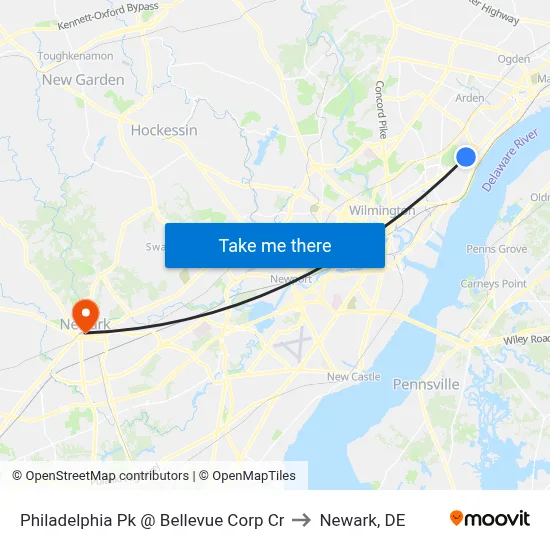 Philadelphia Pk @ Bellevue Corp Cr to Newark, DE map