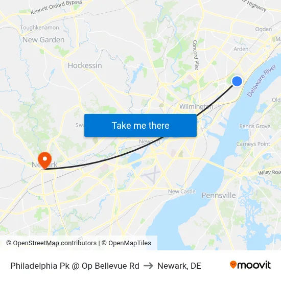 Philadelphia Pk @ Op Bellevue Rd to Newark, DE map