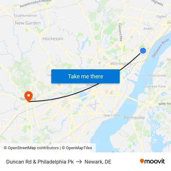 Duncan Rd & Philadelphia Pk to Newark, DE map