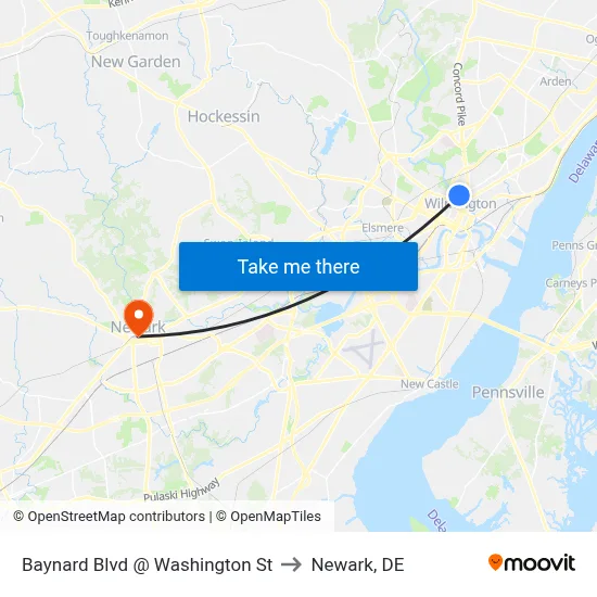 Baynard Blvd @ Washington St to Newark, DE map