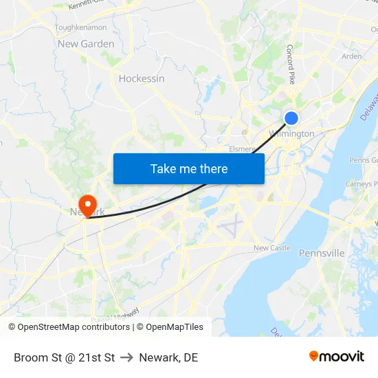 Broom St @ 21st St to Newark, DE map