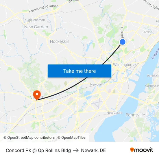 Concord Pk @ Op Rollins Bldg to Newark, DE map
