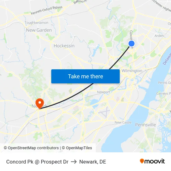Concord Pk @ Prospect Dr to Newark, DE map