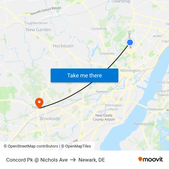 Concord Pk @ Nichols Ave to Newark, DE map