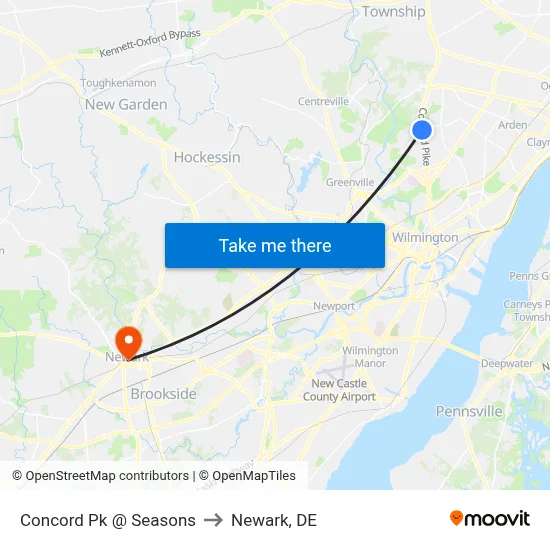 Concord Pk @ Seasons to Newark, DE map
