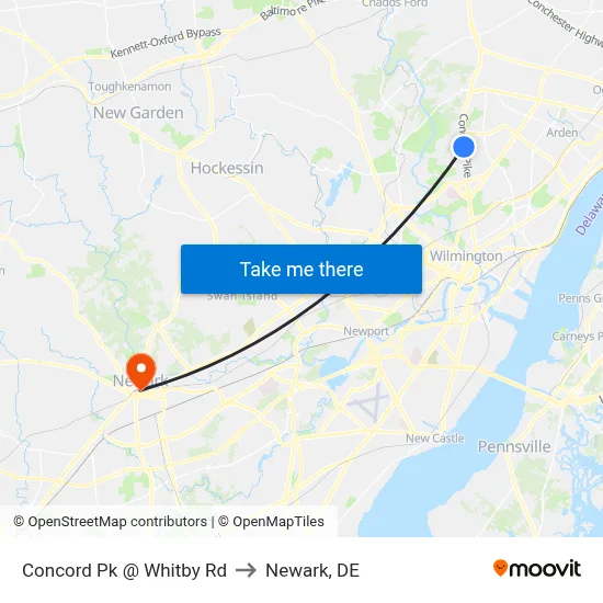 Concord Pk @ Whitby Rd to Newark, DE map