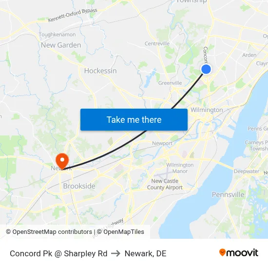 Concord Pk @ Sharpley Rd to Newark, DE map