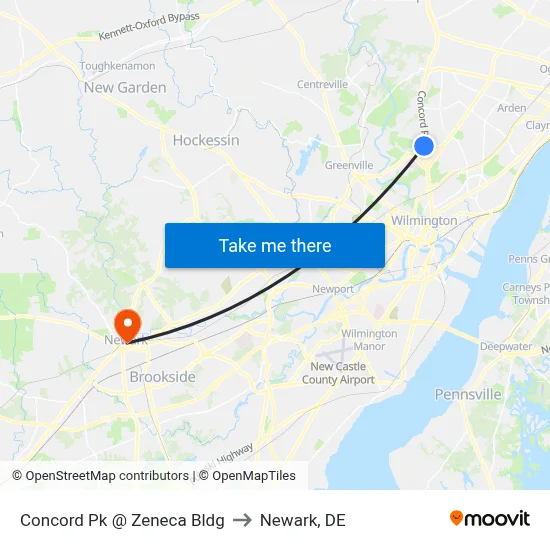 Concord Pk @ Zeneca Bldg to Newark, DE map