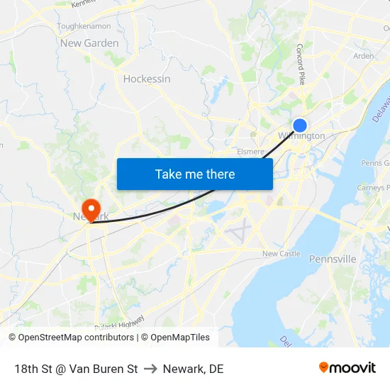 18th St @ Van Buren St to Newark, DE map