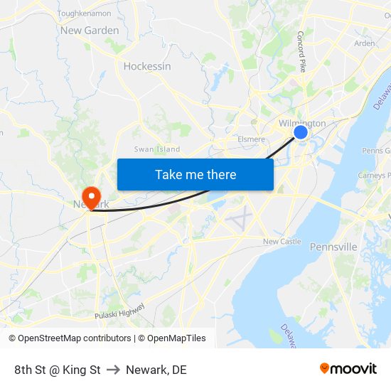 8th St @ King St to Newark, DE map