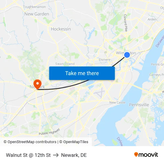 Walnut St @ 12th St to Newark, DE map