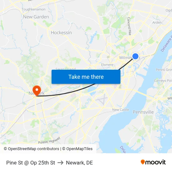 Pine St @ Op 25th St to Newark, DE map