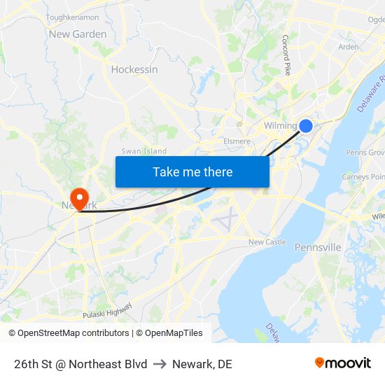 26th St @ Northeast Blvd to Newark, DE map