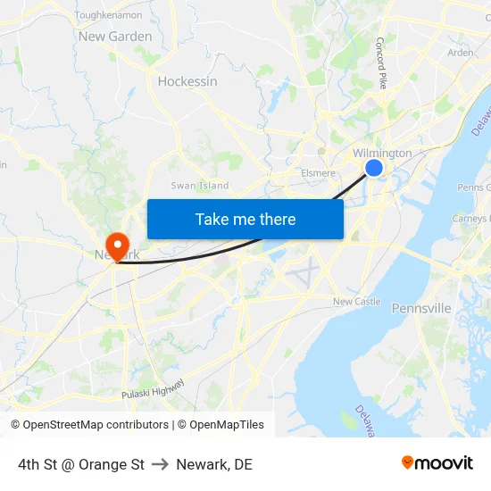 4th St @ Orange St to Newark, DE map