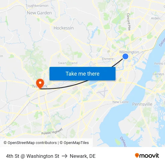 4th St @ Washington St to Newark, DE map