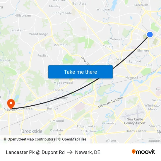 Lancaster Pk @ Dupont Rd to Newark, DE map