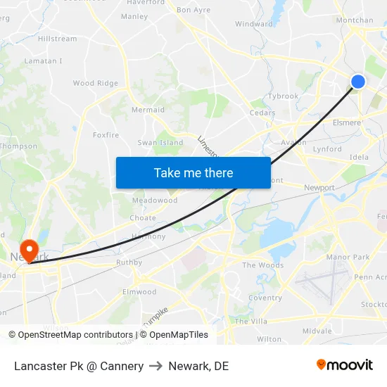 Lancaster Pk @ Cannery to Newark, DE map