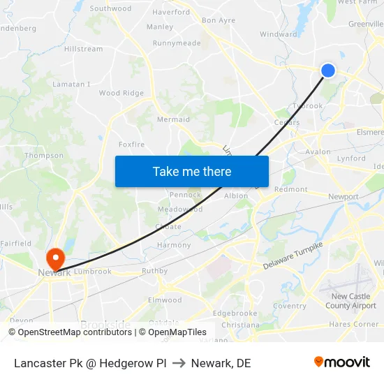 Lancaster Pk @ Hedgerow Pl to Newark, DE map