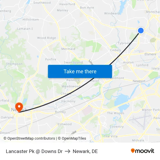Lancaster Pk @ Downs Dr to Newark, DE map