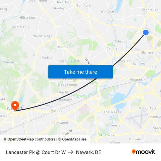 Lancaster Pk @ Court Dr W to Newark, DE map