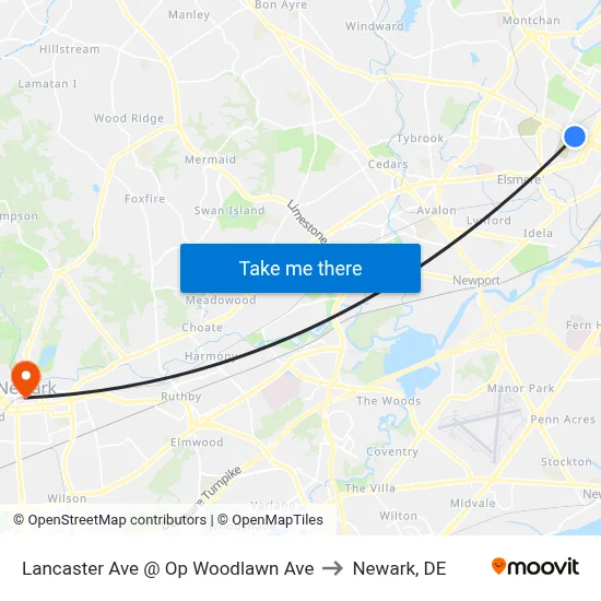 Lancaster Ave @ Op Woodlawn Ave to Newark, DE map