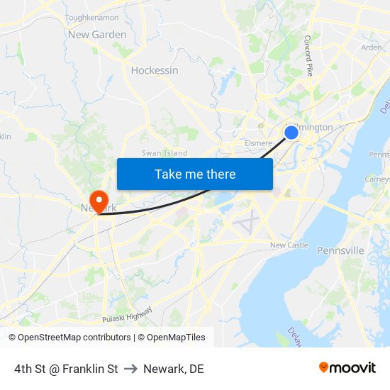 4th St @ Franklin St to Newark, DE map