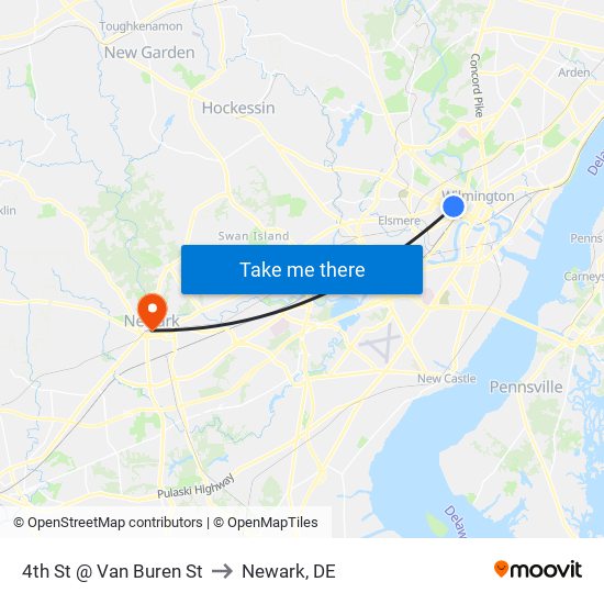 4th St @ Van Buren St to Newark, DE map