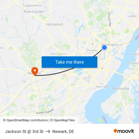 Jackson St @ 3rd St to Newark, DE map