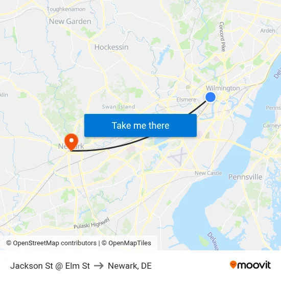 Jackson St @ Elm St to Newark, DE map