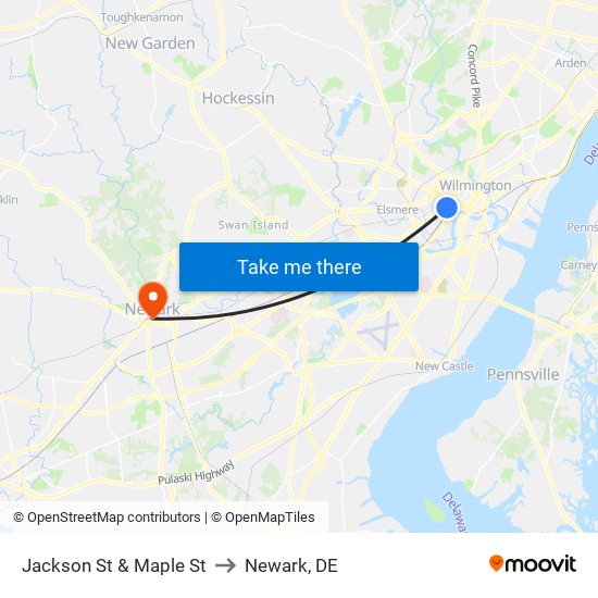 Jackson St & Maple St to Newark, DE map