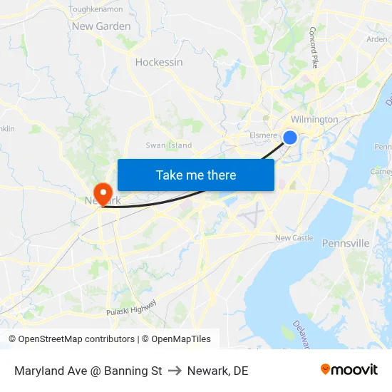 Maryland Ave @ Banning St to Newark, DE map