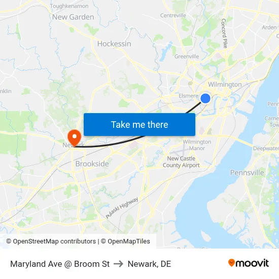 Maryland Ave @ Broom St to Newark, DE map
