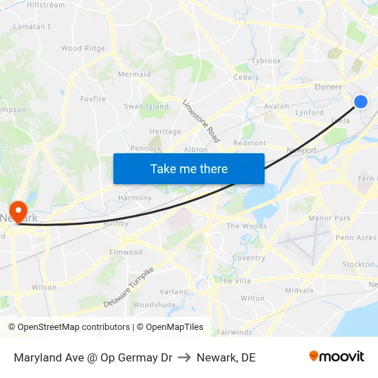 Maryland Ave @ Op Germay Dr to Newark, DE map