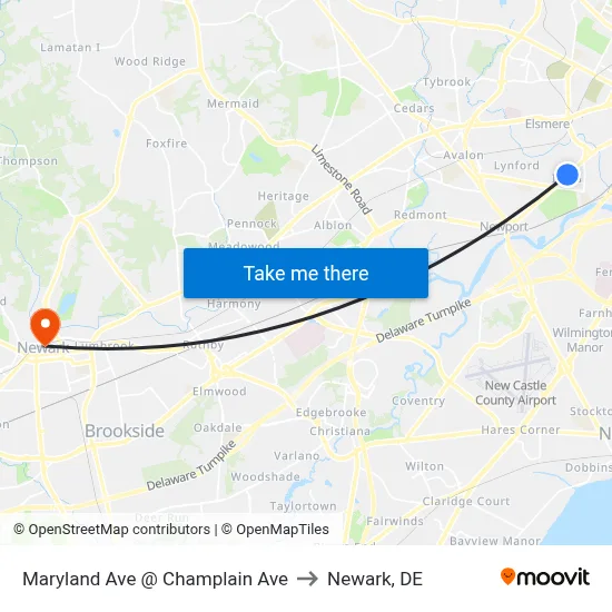 Maryland Ave @ Champlain Ave to Newark, DE map