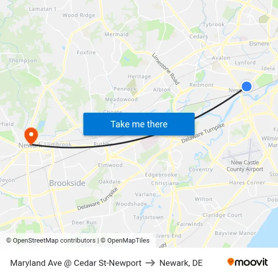 Maryland Ave @ Cedar St-Newport to Newark, DE map