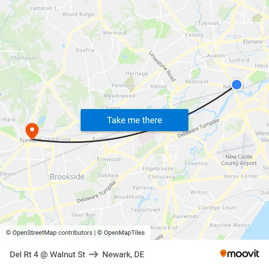 Del Rt 4 @ Walnut St to Newark, DE map
