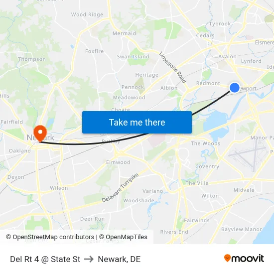 Del Rt 4 @ State St to Newark, DE map