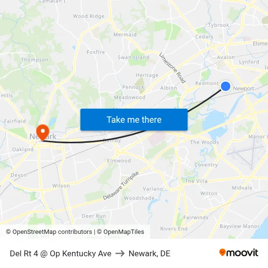 Del Rt 4 @ Op Kentucky Ave to Newark, DE map