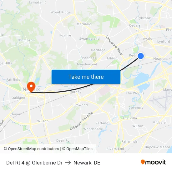 Del Rt 4 @ Glenberne Dr to Newark, DE map