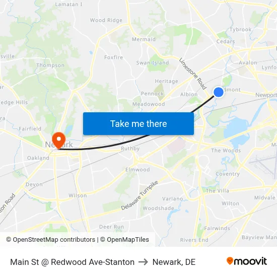 Main St @ Redwood Ave-Stanton to Newark, DE map