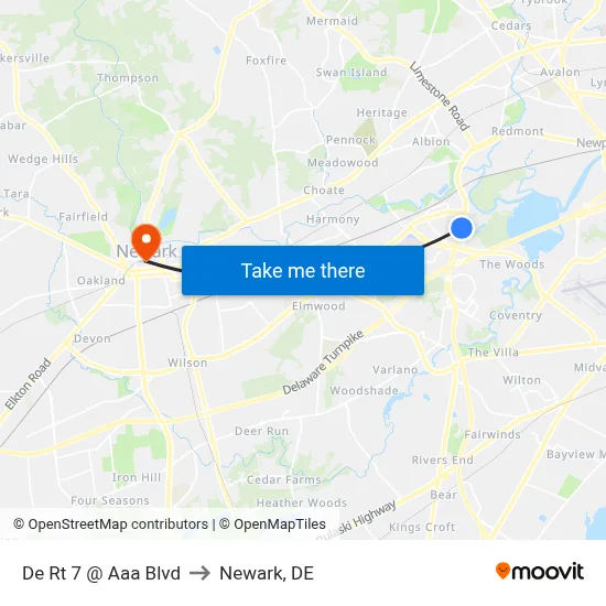 De Rt 7 @ Aaa Blvd to Newark, DE map