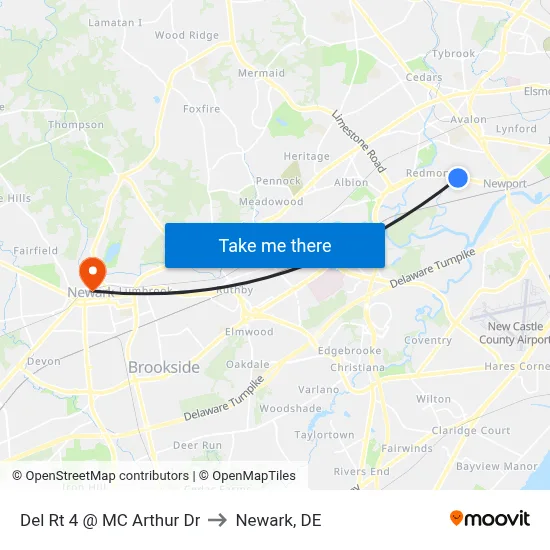 Del Rt 4 @ MC Arthur Dr to Newark, DE map