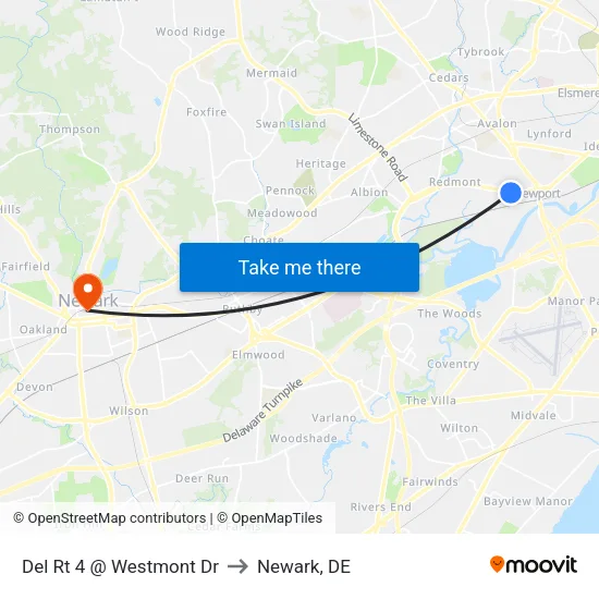 Del Rt 4 @ Westmont Dr to Newark, DE map